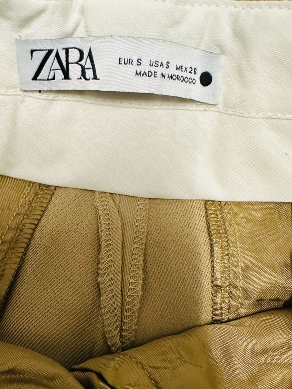 Zara Khaki Beige Wide Leg Trousers High Rise Straight Pants Size Small - Picture 7 of 13